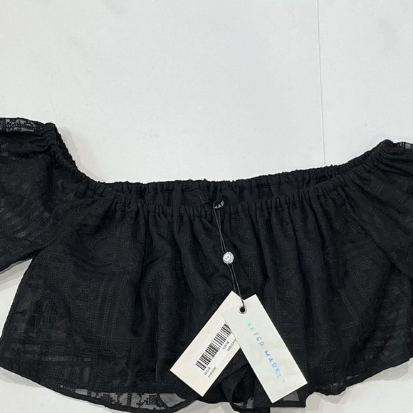 New After Market Black Short Crop Top Embroidered Peasant Women Petite Small/Med - Picture 6 of 15